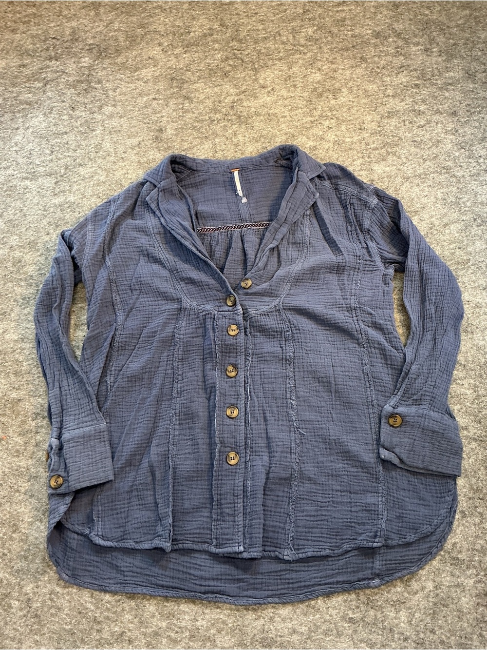 Free People Women’s Button-Front Gauze Shirt Blouse - Blue Size S